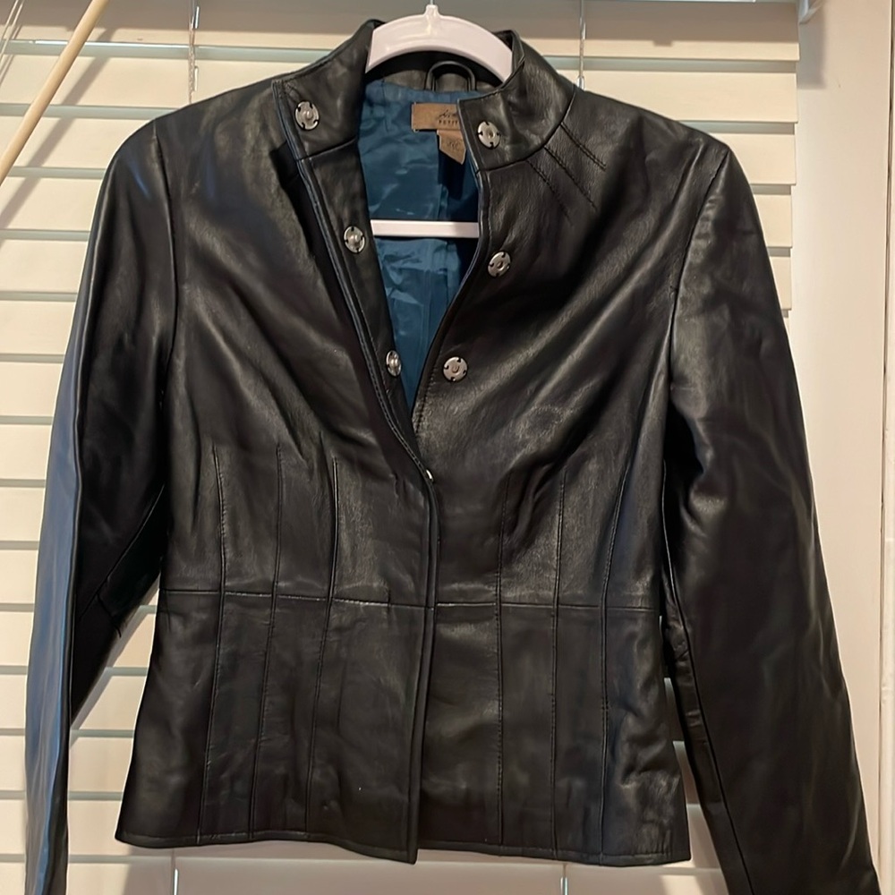 I e designed, Black Leather Jacket, Petite Size Xs, NEW WO TAG